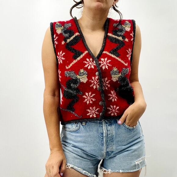 Vintage Christmas Red Sweater Vest - Picture 2 of 6